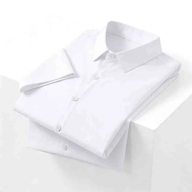 Non-iron Men's Black Short Sleeve Button Down Shirt Formal Business Dress Shirt Turn-down Collar Office Tops