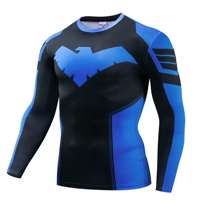 3D Nightwing Men T Shirt Running Quick-Dry Shirts Men Compression T-Shirts Sportswear Gym Rash Guard Boxing Training Sports Tops