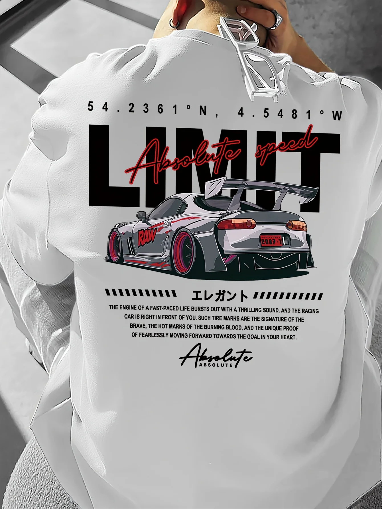 Men New Summer Racing T-shirt in Japanese Style Made Lightweight Breathable Fabric Features Bold "LIMIT" Printed on It Loose Fit