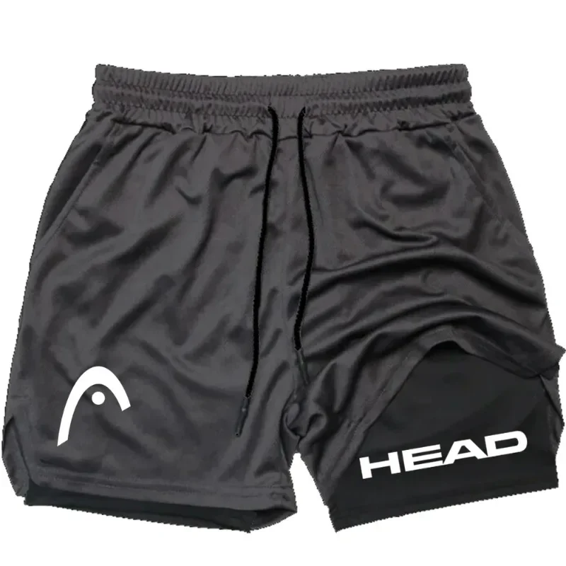 2025 trendy street style fitness shorts for men, quick drying gym training, jogging, double-layer sports shorts