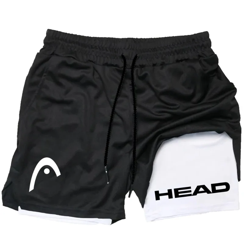2025 trendy street style fitness shorts for men, quick drying gym training, jogging, double-layer sports shorts
