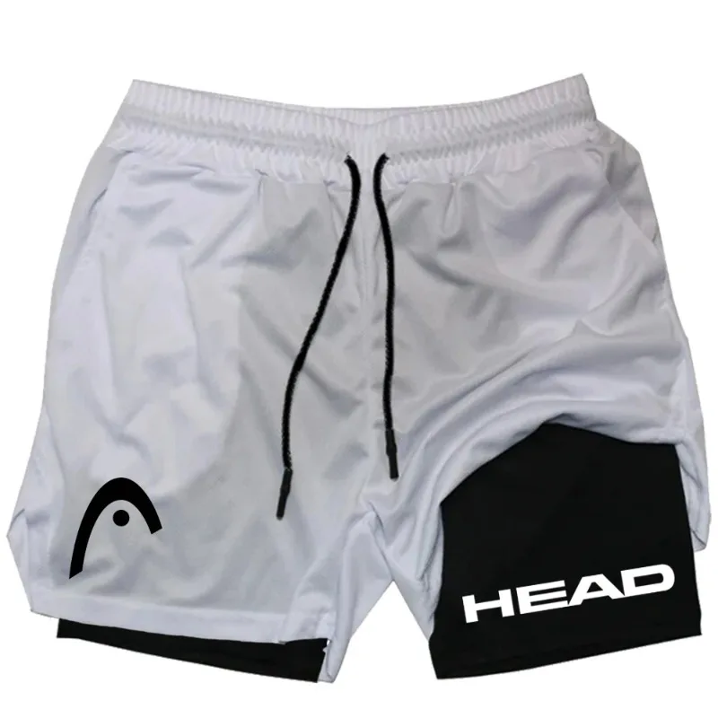 2025 trendy street style fitness shorts for men, quick drying gym training, jogging, double-layer sports shorts