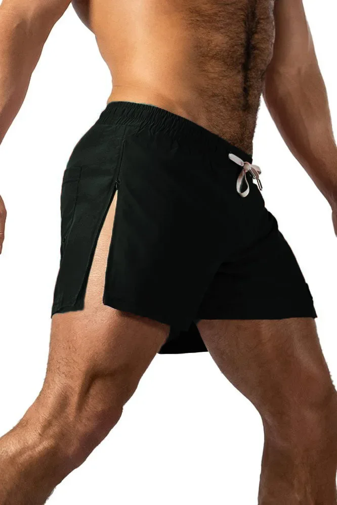 Men's Marathon Running Sweat Shorts with Zipped Pocket Fitness Athletic Breathable Sweatpants Outdoor Sport Training Short Pants
