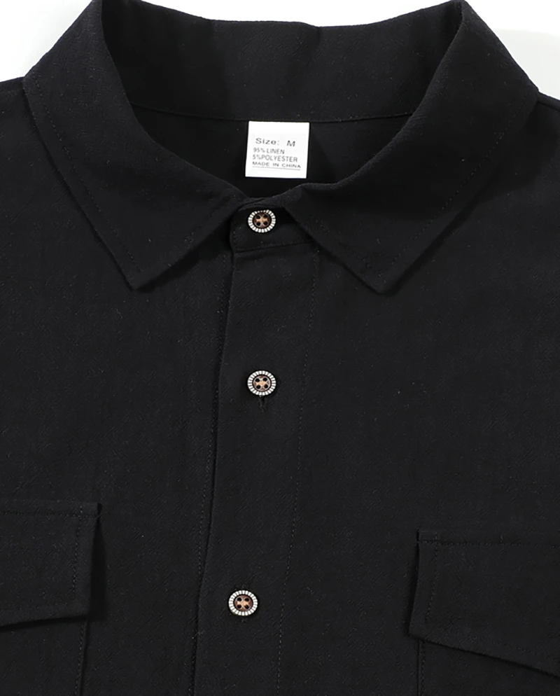Men's Linen Button Up Short Sleeve Shirt Lapel Collar Lightweight Breathable Double Chest Pocket Summer Beach Daily Casual Tops