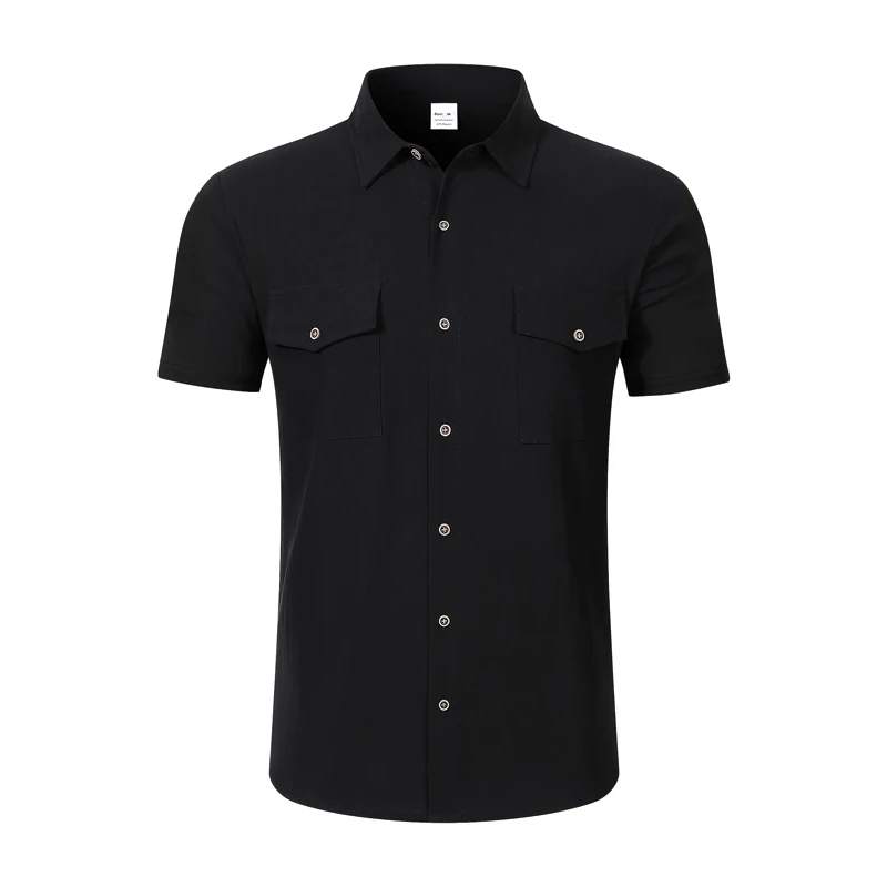 Men's Linen Button Up Short Sleeve Shirt Lapel Collar Lightweight Breathable Double Chest Pocket Summer Beach Daily Casual Tops