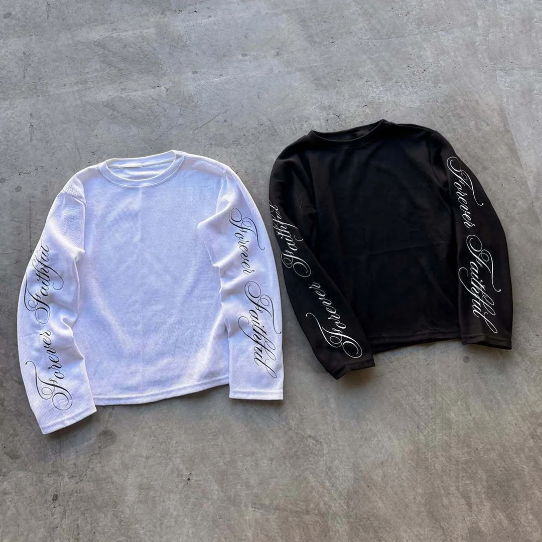 Spring American Retro Y2K Long Sleeve T-Shirt Casual Round Neck Lightweight Breathable Top Letter Print Streetwear