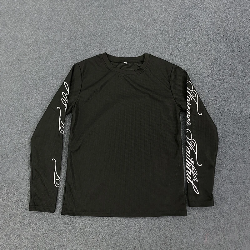 Spring American Retro Y2K Long Sleeve T-Shirt Casual Round Neck Lightweight Breathable Top Letter Print Streetwear