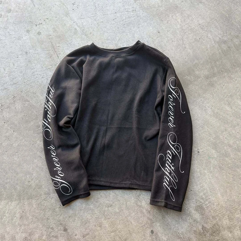 Spring American Retro Y2K Long Sleeve T-Shirt Casual Round Neck Lightweight Breathable Top Letter Print Streetwear