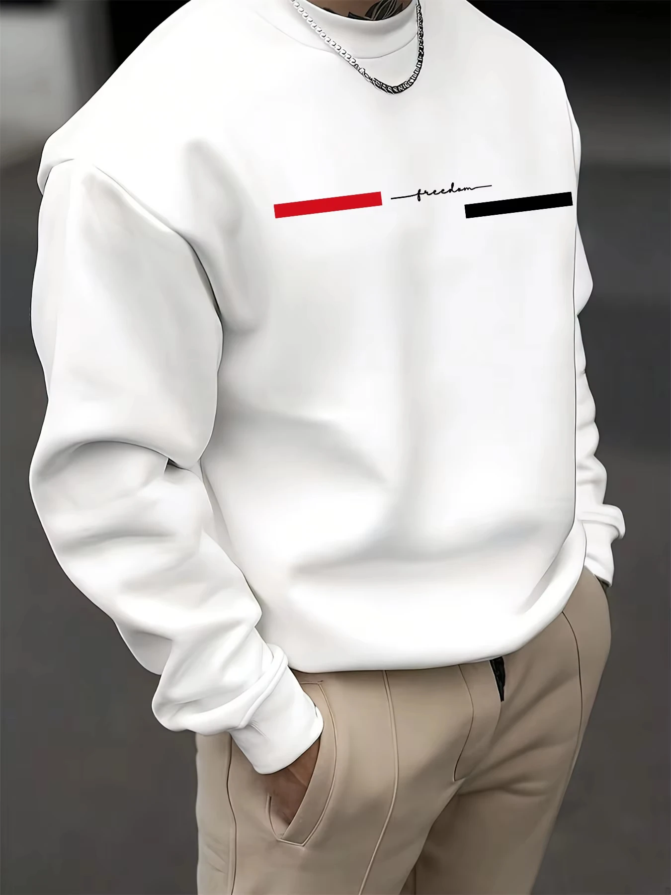Men's autumn and winter fashionable casual loose freedom letter graphic printed long sleeved round neck sweatshirt