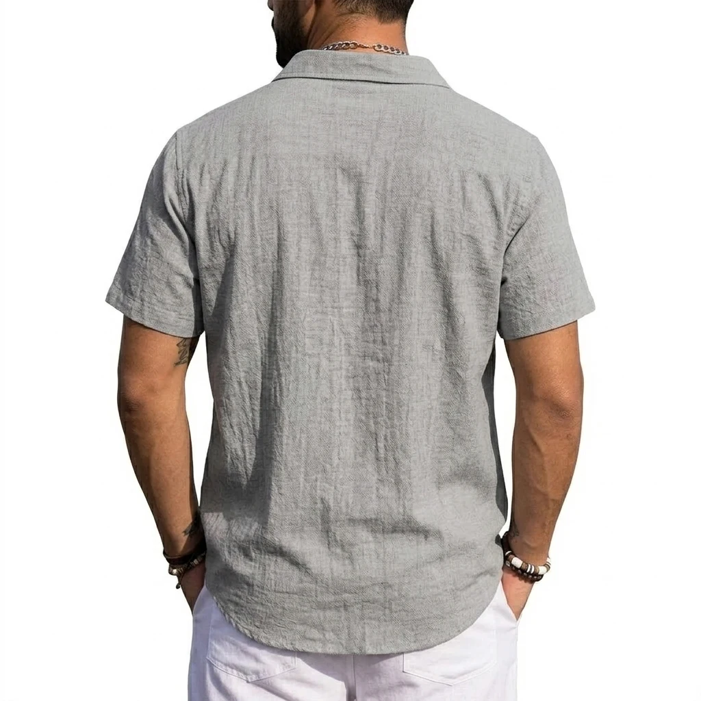 Men's Linen Shirts Short Sleeve Casual Shirts Button Down Shirt for Men Summer Beach Wedding Shirt Solid Color Hawaiian Shirt