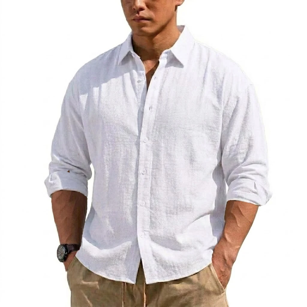 New Men's Long Sleeve Cotton Shirt Luxury T Shirt Elegant Men's Linen Shirts Autumn Breathable Hawaiian Shirts Button T-shirt