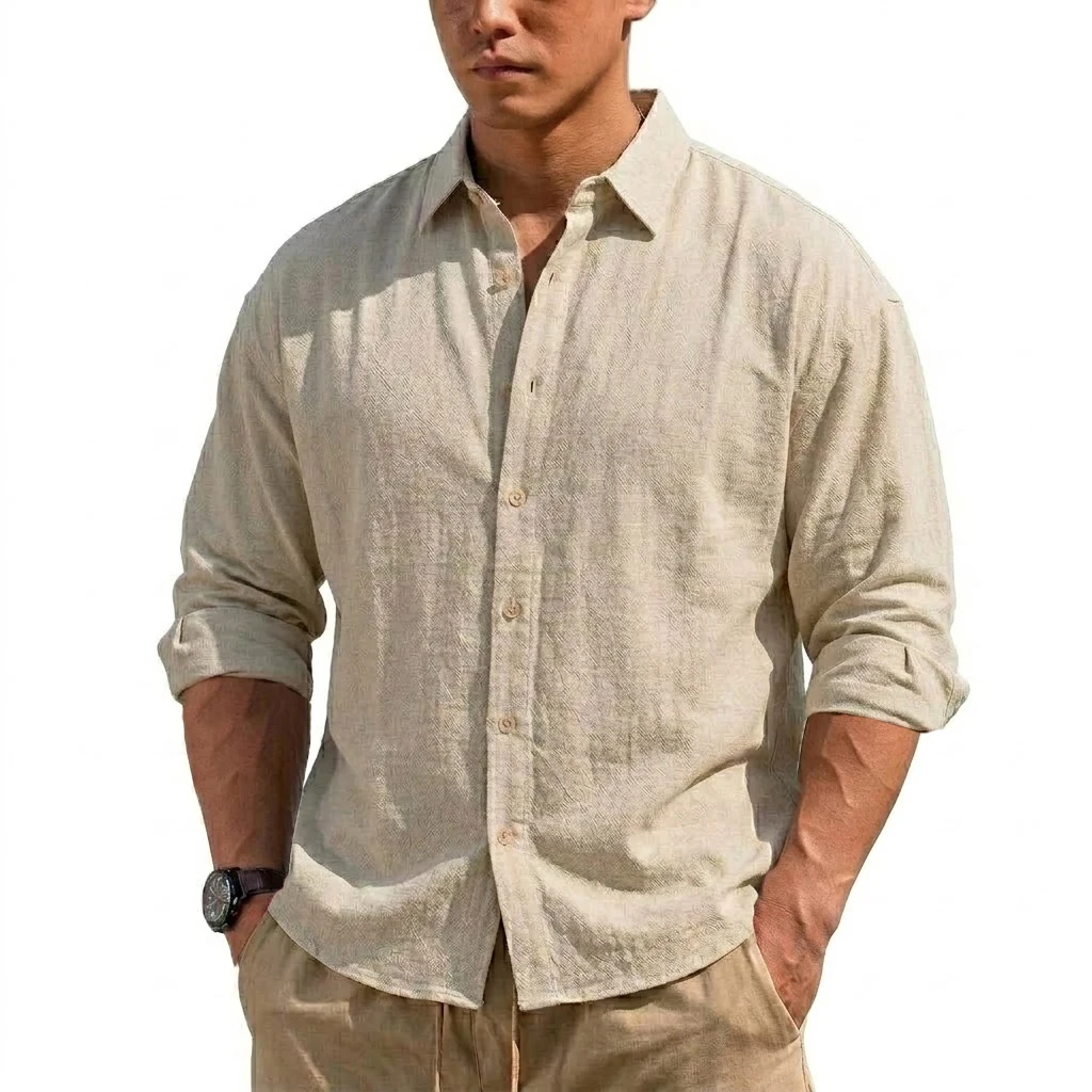 New Men's Long Sleeve Cotton Shirt Luxury T Shirt Elegant Men's Linen Shirts Autumn Breathable Hawaiian Shirts Button T-shirt