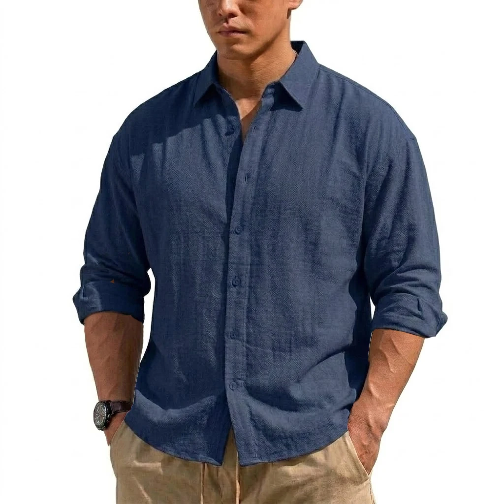 New Men's Long Sleeve Cotton Shirt Luxury T Shirt Elegant Men's Linen Shirts Autumn Breathable Hawaiian Shirts Button T-shirt
