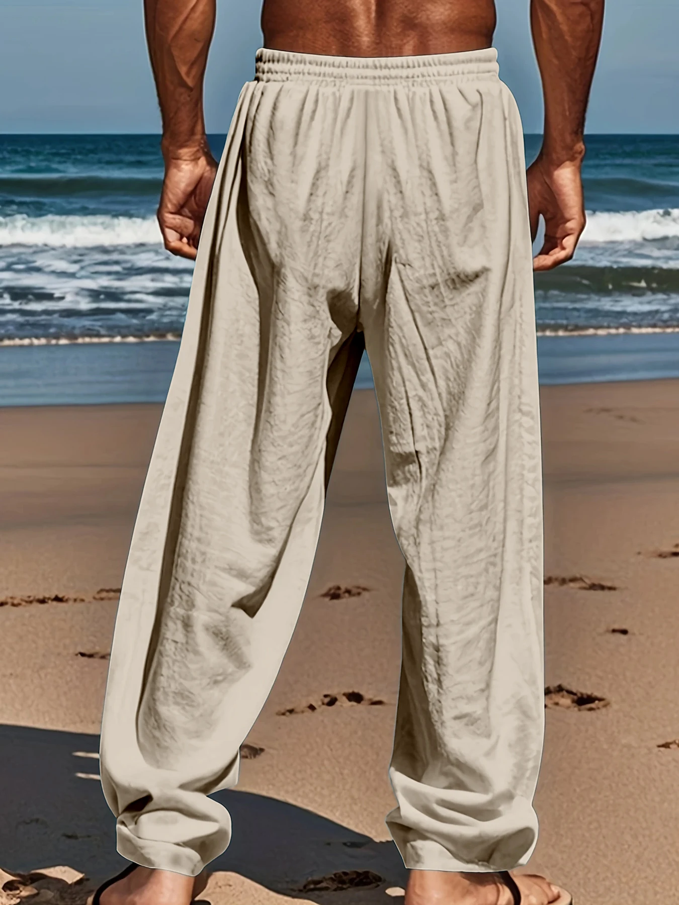 Men's Cotton Linen Loose Fit Pants Comfortable Breathable Casual Wide Leg Trousers for Summer