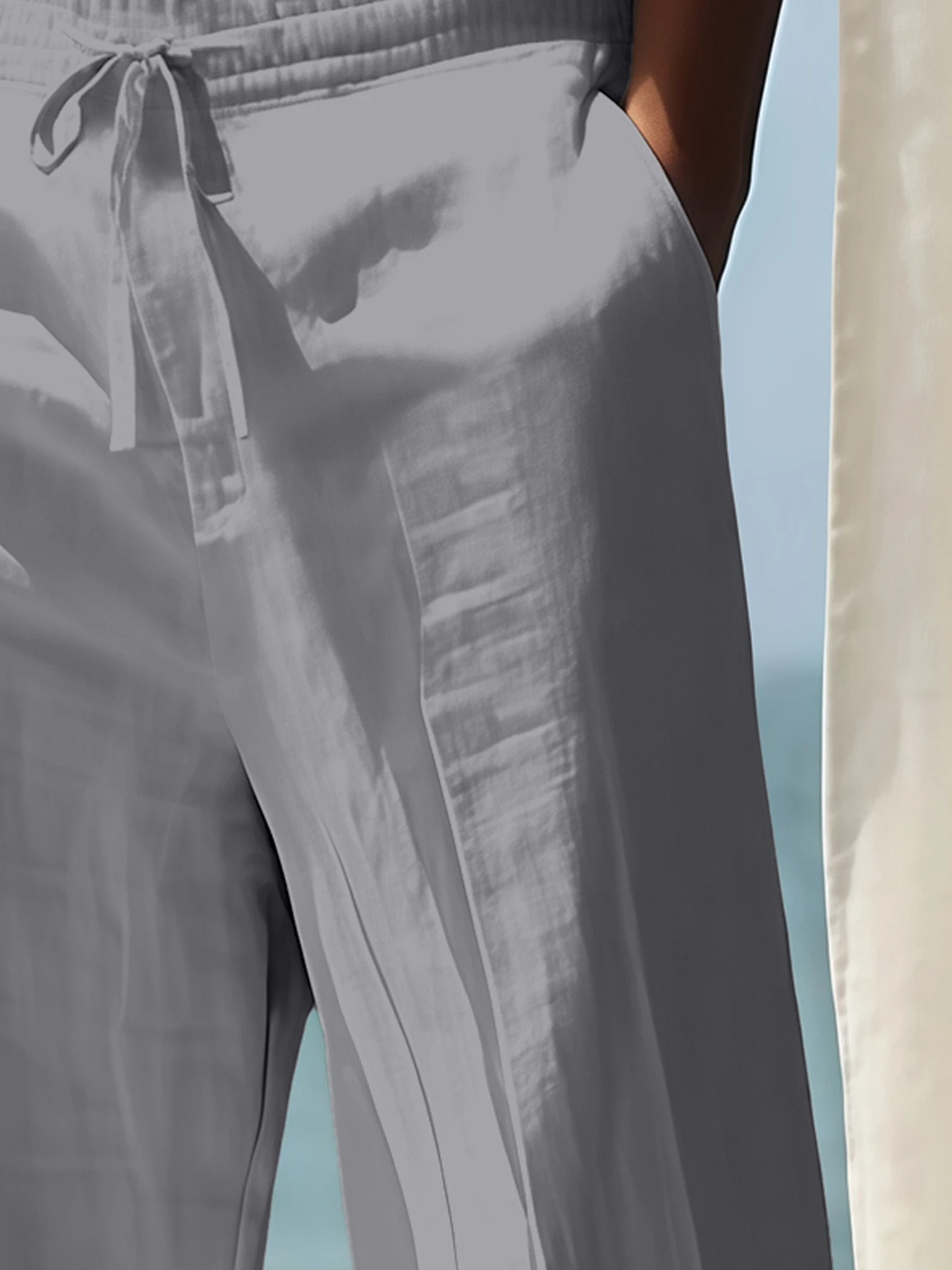 Men's Cotton Linen Loose Fit Pants Comfortable Breathable Casual Wide Leg Trousers for Summer