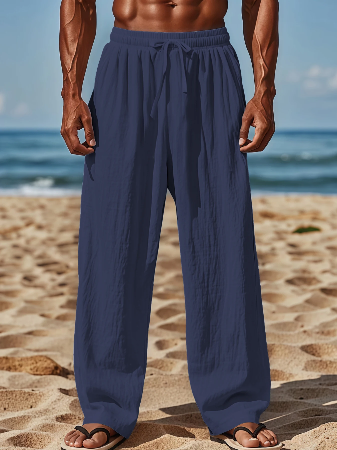 Men's Cotton Linen Loose Fit Pants Comfortable Breathable Casual Wide Leg Trousers for Summer
