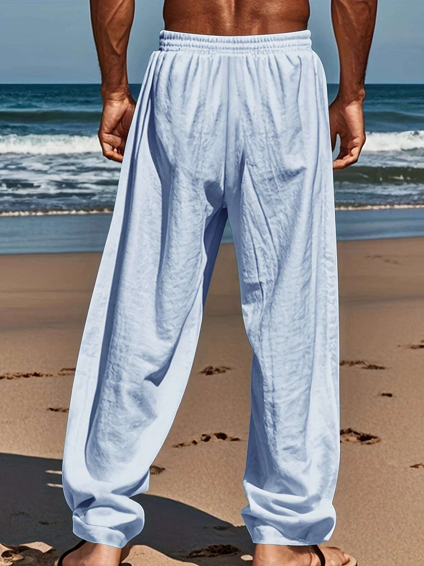 Men's Cotton Linen Loose Fit Pants Comfortable Breathable Casual Wide Leg Trousers for Summer