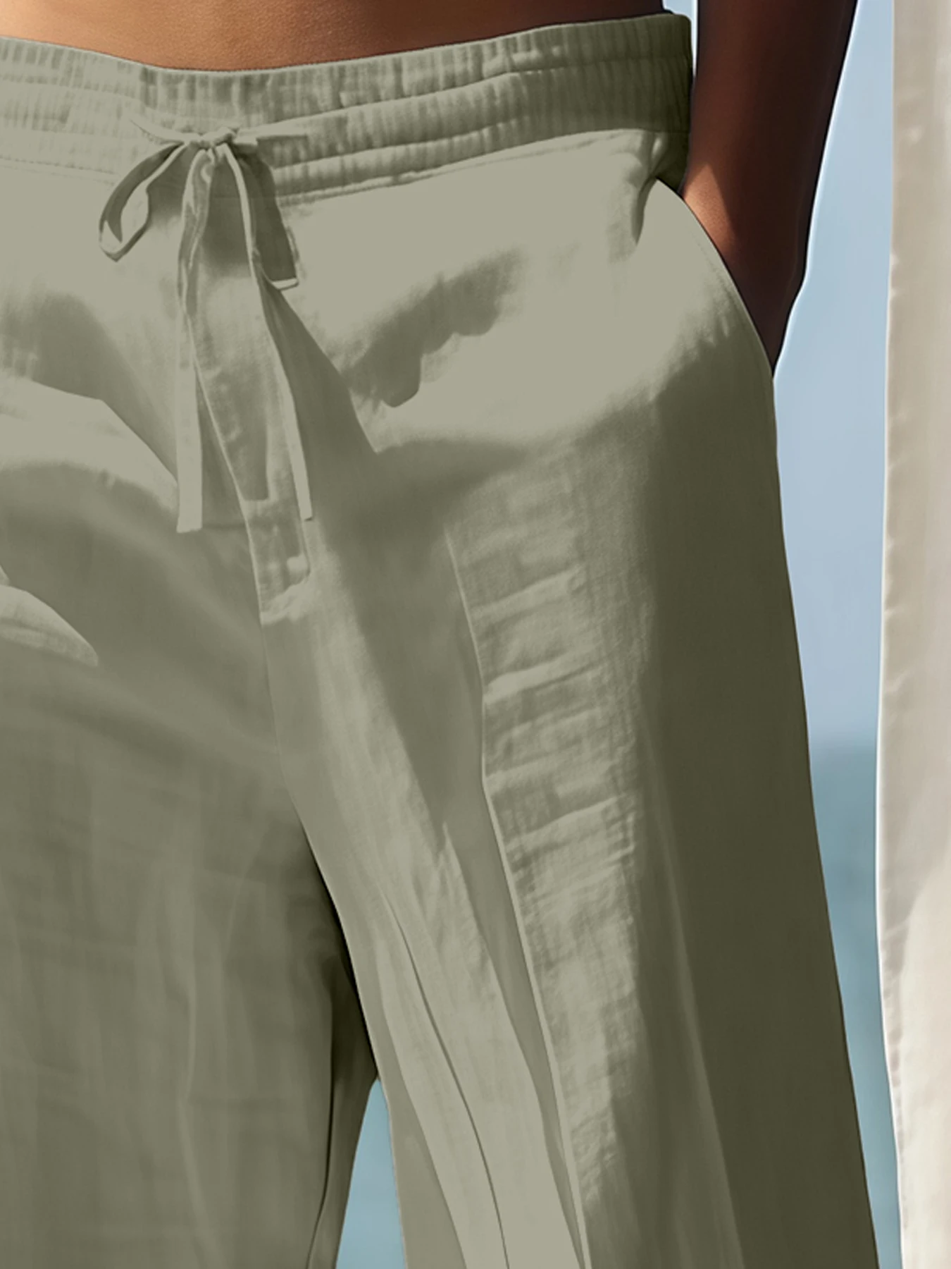Men's Cotton Linen Loose Fit Pants Comfortable Breathable Casual Wide Leg Trousers for Summer