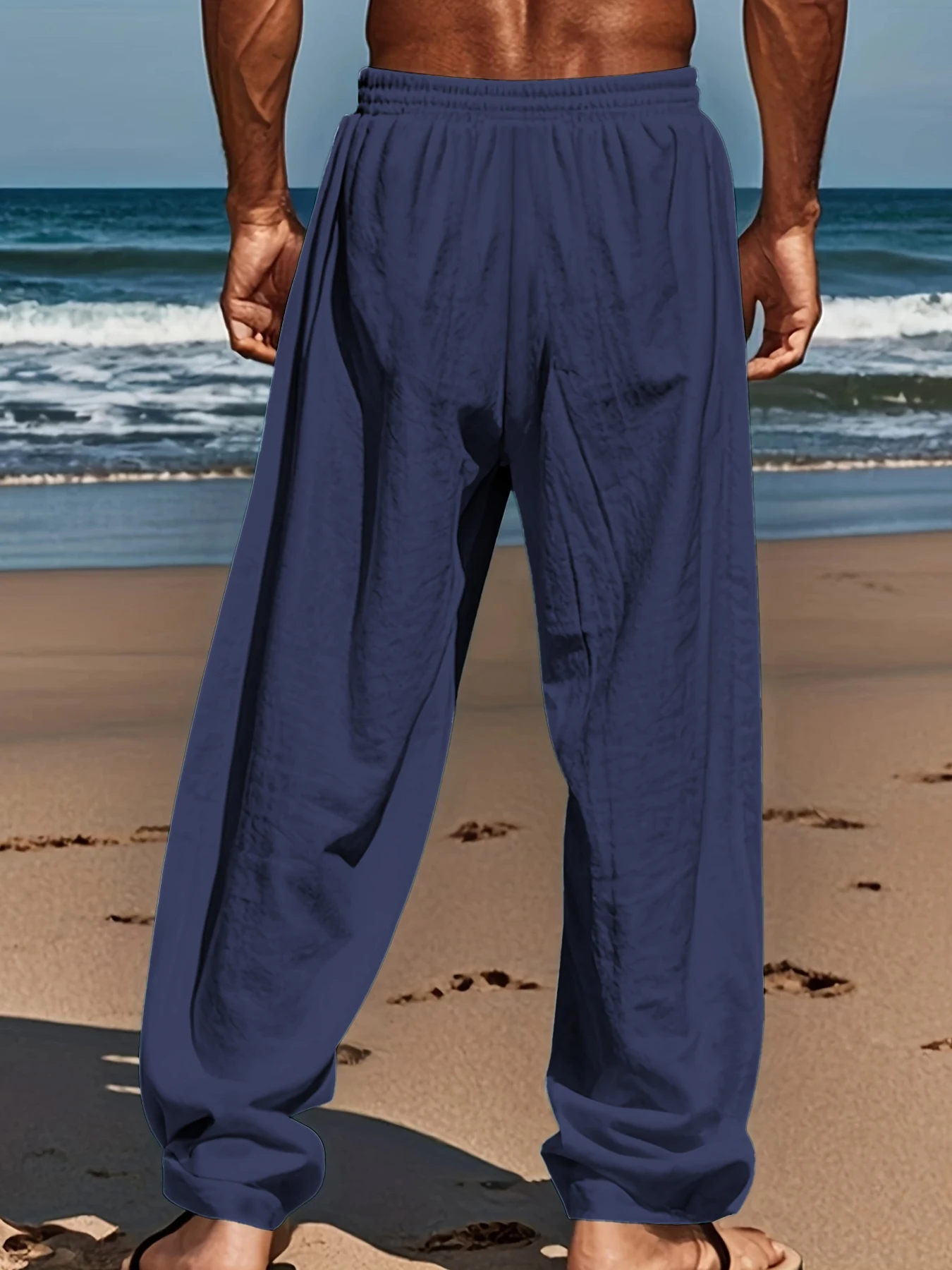 Men's Cotton Linen Loose Fit Pants Comfortable Breathable Casual Wide Leg Trousers for Summer