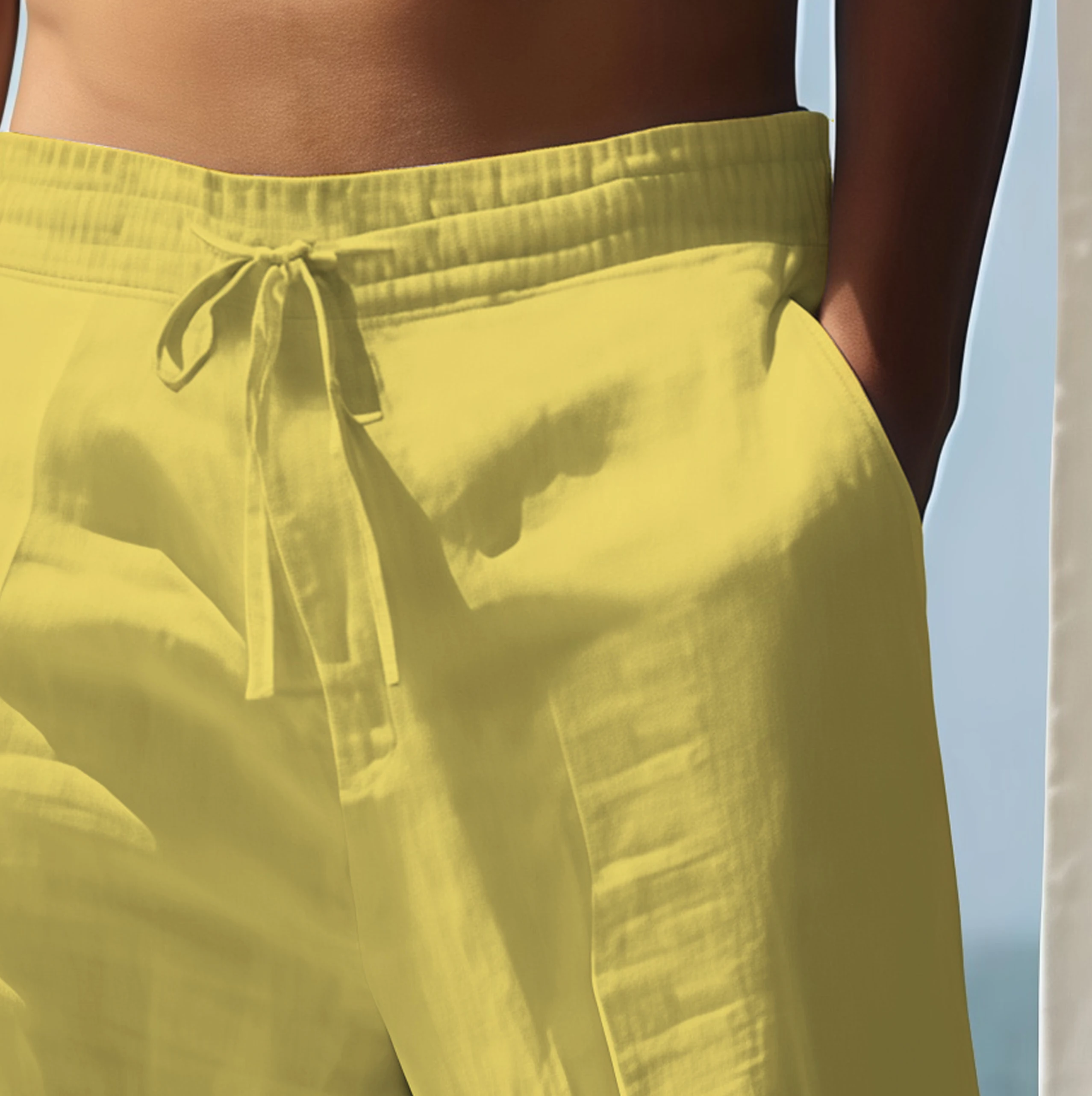 Men's Cotton Linen Loose Fit Pants Comfortable Breathable Casual Wide Leg Trousers for Summer
