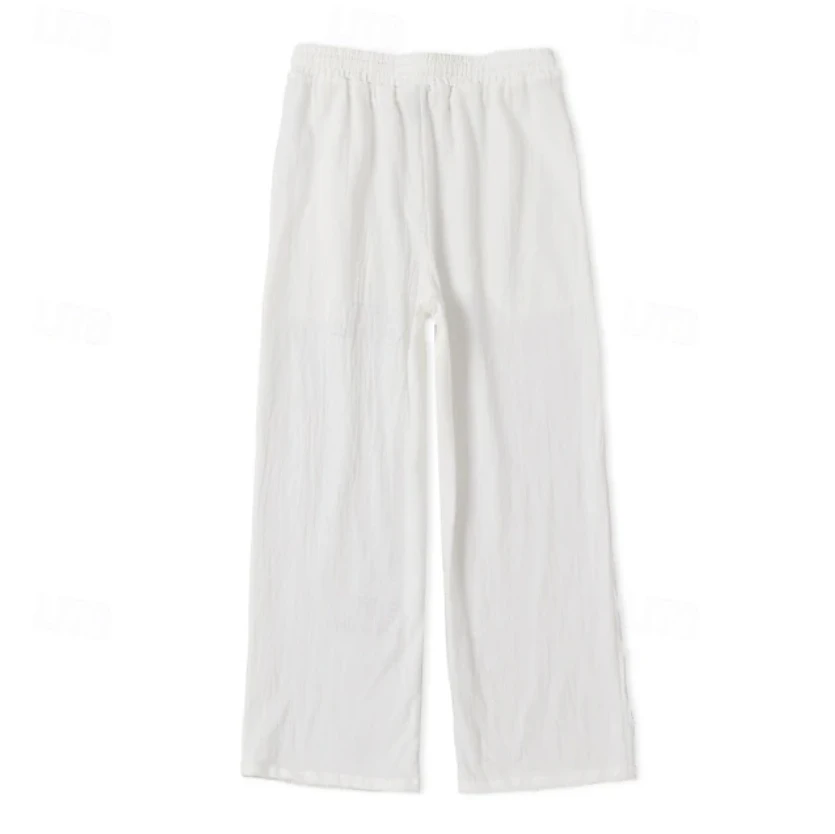 Men's Cotton Linen Loose Fit Pants Comfortable Breathable Casual Wide Leg Trousers for Summer