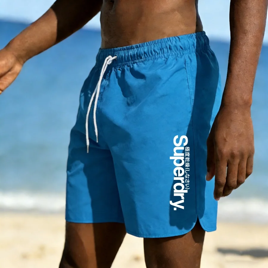 2026 Letter Printed Men's Beach Shorts, Quick Dry Breathable Loose Swim Trunks, Summer Vacation Surfing Board Shorts