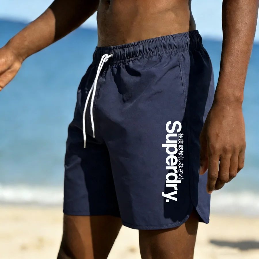 2026 Letter Printed Men's Beach Shorts, Quick Dry Breathable Loose Swim Trunks, Summer Vacation Surfing Board Shorts