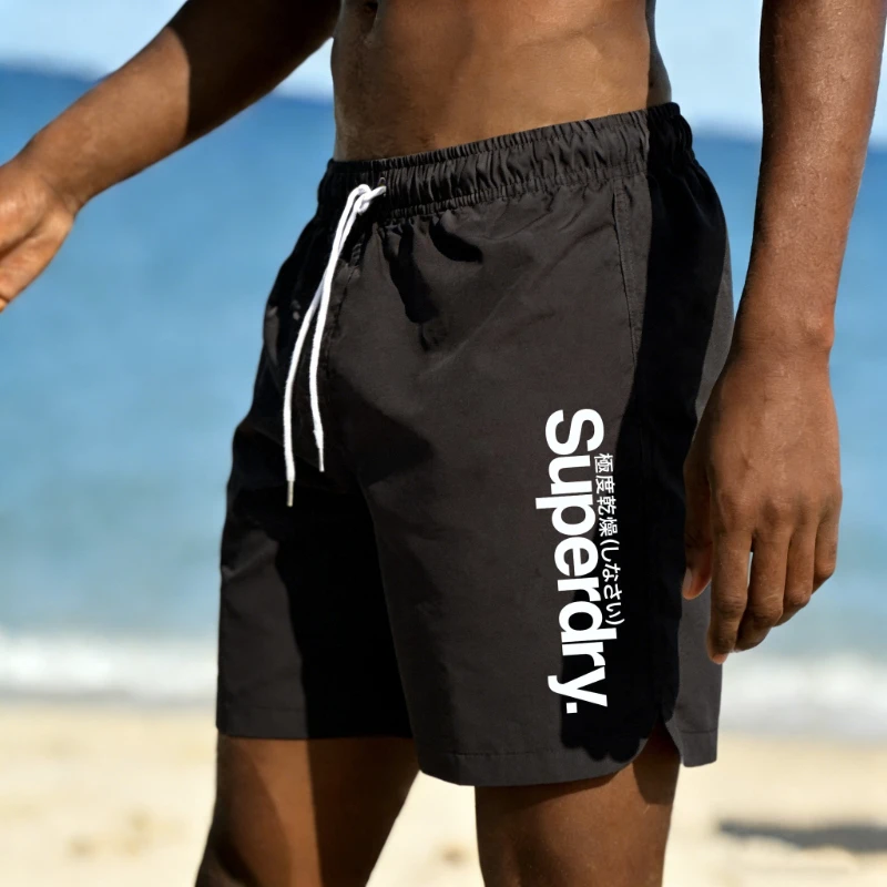 2026 Letter Printed Men's Beach Shorts, Quick Dry Breathable Loose Swim Trunks, Summer Vacation Surfing Board Shorts