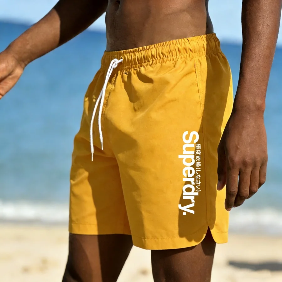 2026 Letter Printed Men's Beach Shorts, Quick Dry Breathable Loose Swim Trunks, Summer Vacation Surfing Board Shorts