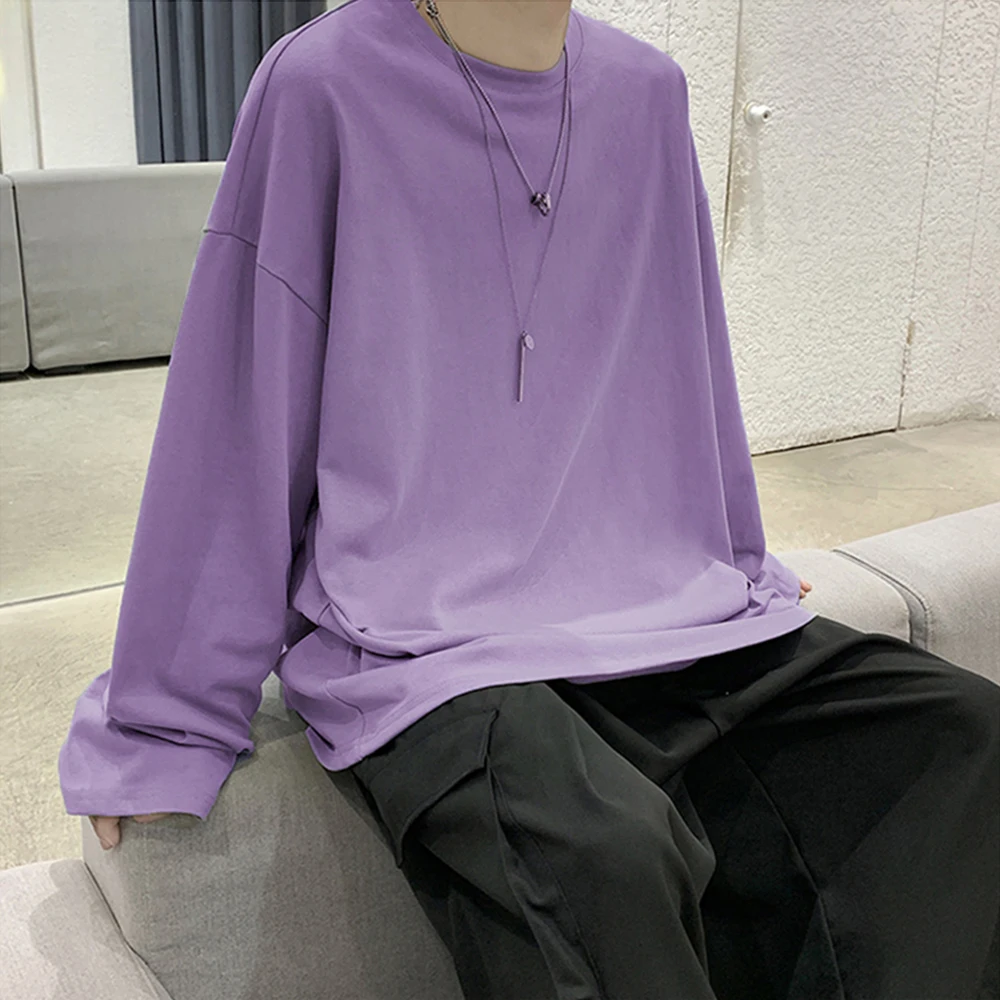 Cotton Oversize  Men's Women T-shirt Man Long sleeves Pure Color Men t shirt T-shirts For Male Female Tops