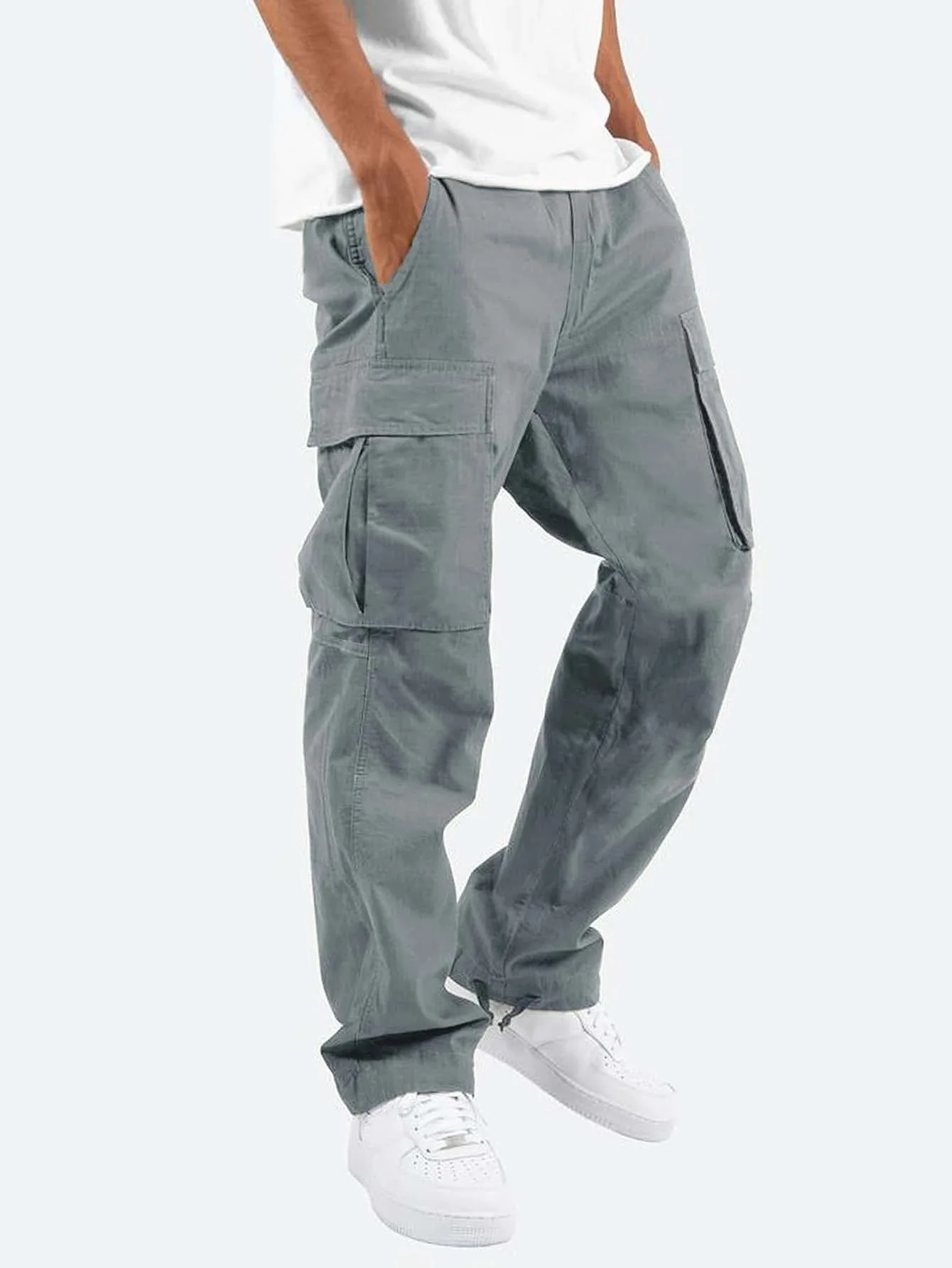 Summer New Men's Work Pants European and American Independent Station Drawstring Multi Pocket Casual Pants