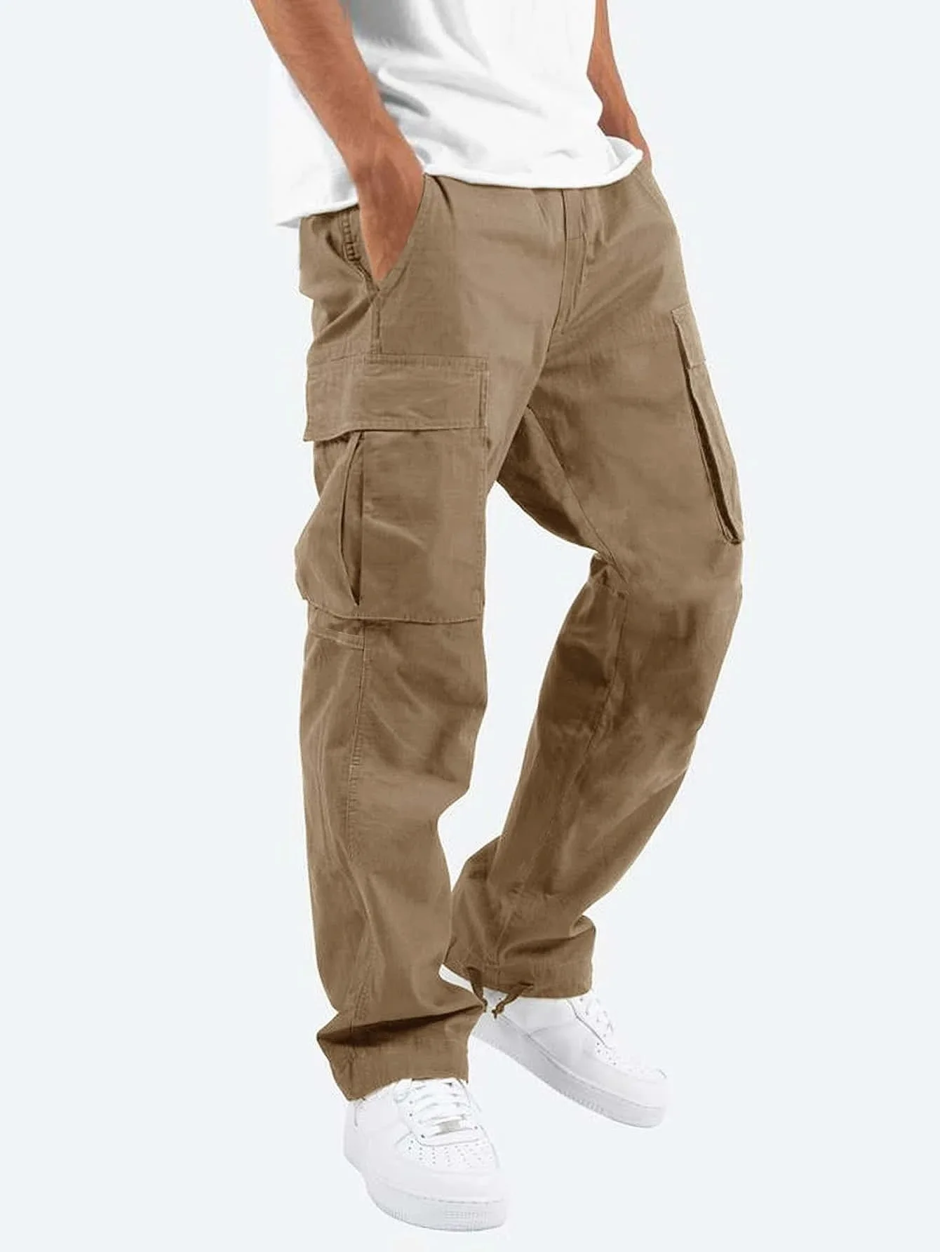 Summer New Men's Work Pants European and American Independent Station Drawstring Multi Pocket Casual Pants