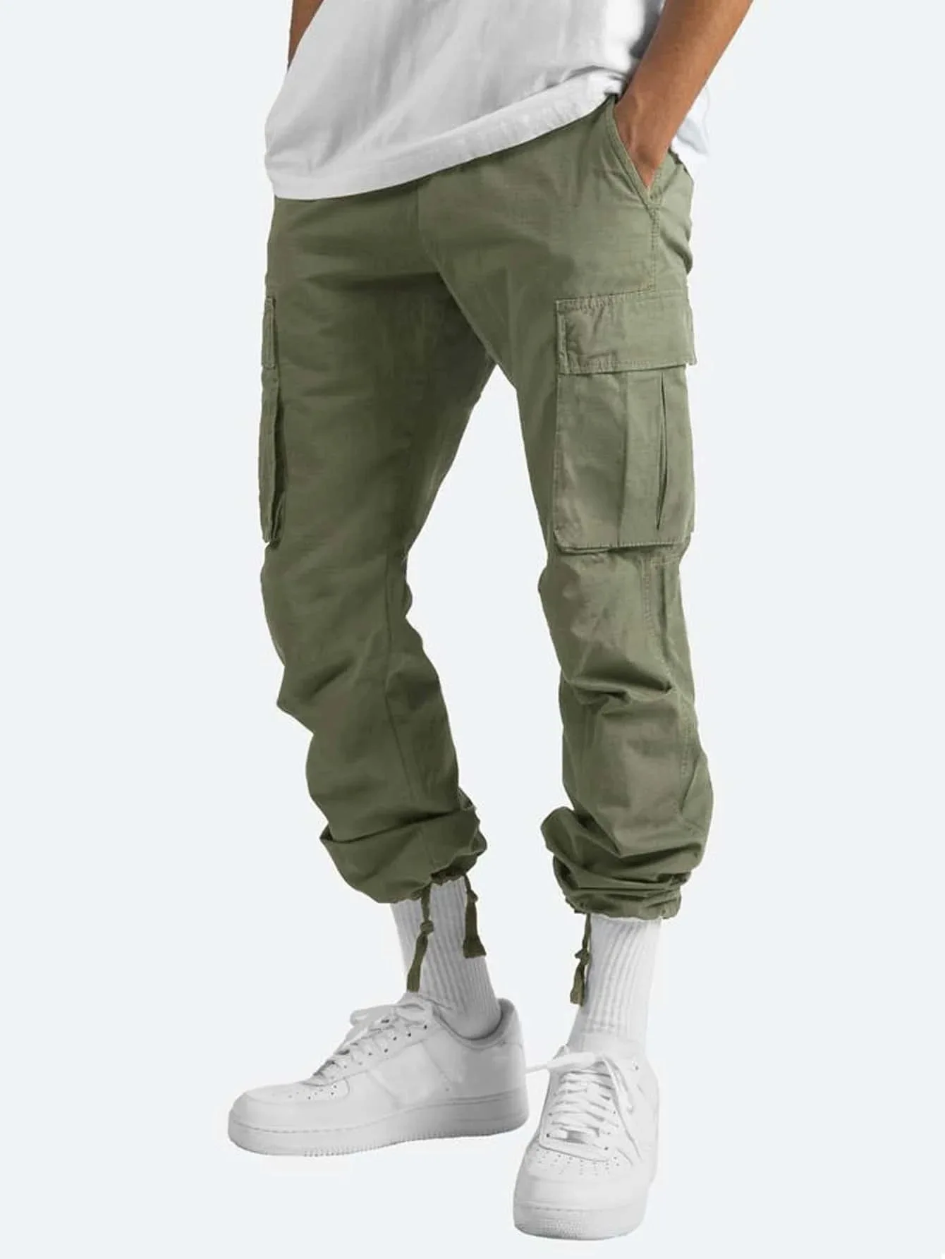 Summer New Men's Work Pants European and American Independent Station Drawstring Multi Pocket Casual Pants