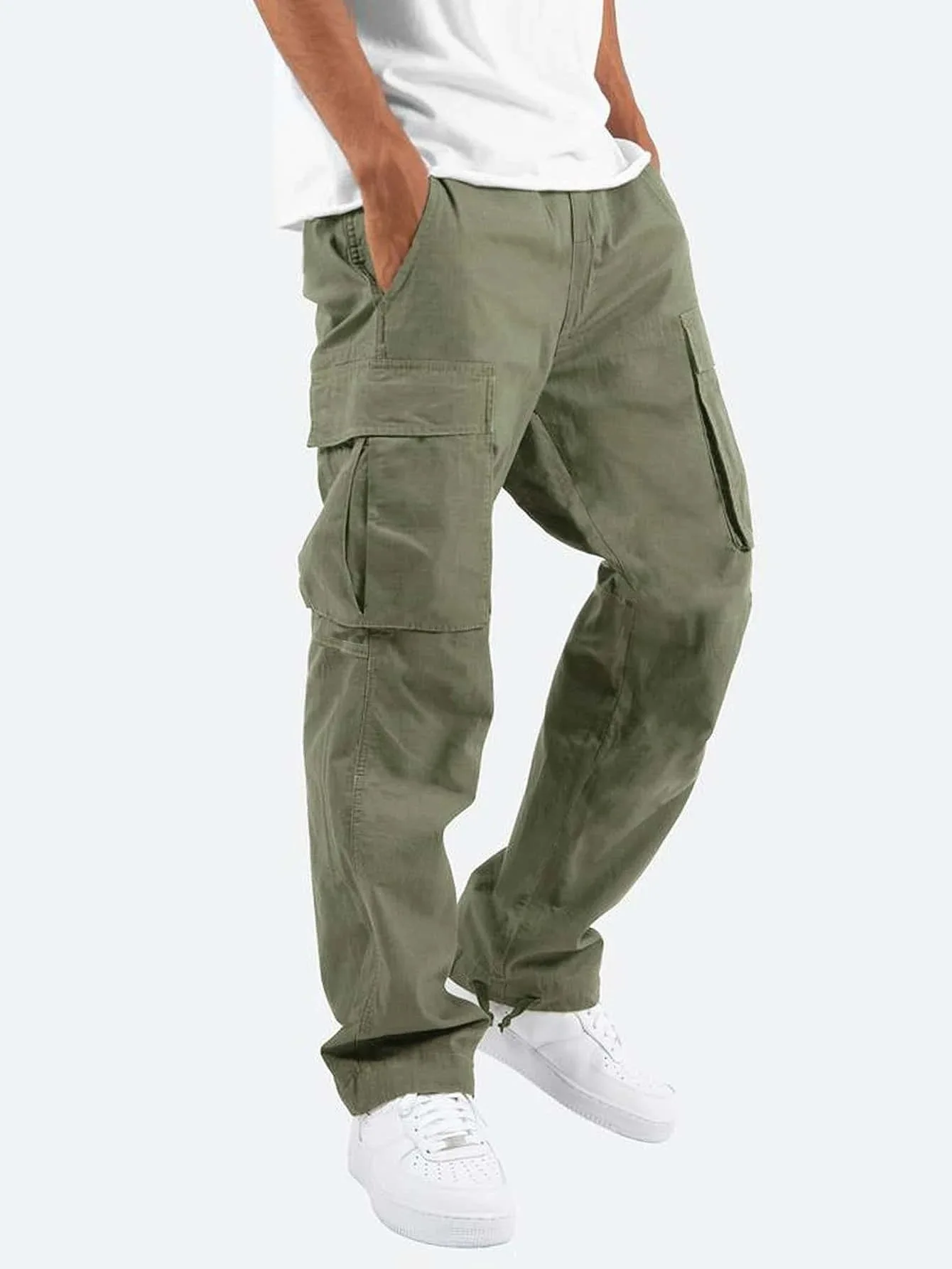 Summer New Men's Work Pants European and American Independent Station Drawstring Multi Pocket Casual Pants