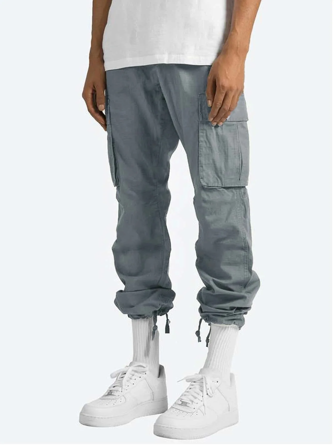 Summer New Men's Work Pants European and American Independent Station Drawstring Multi Pocket Casual Pants