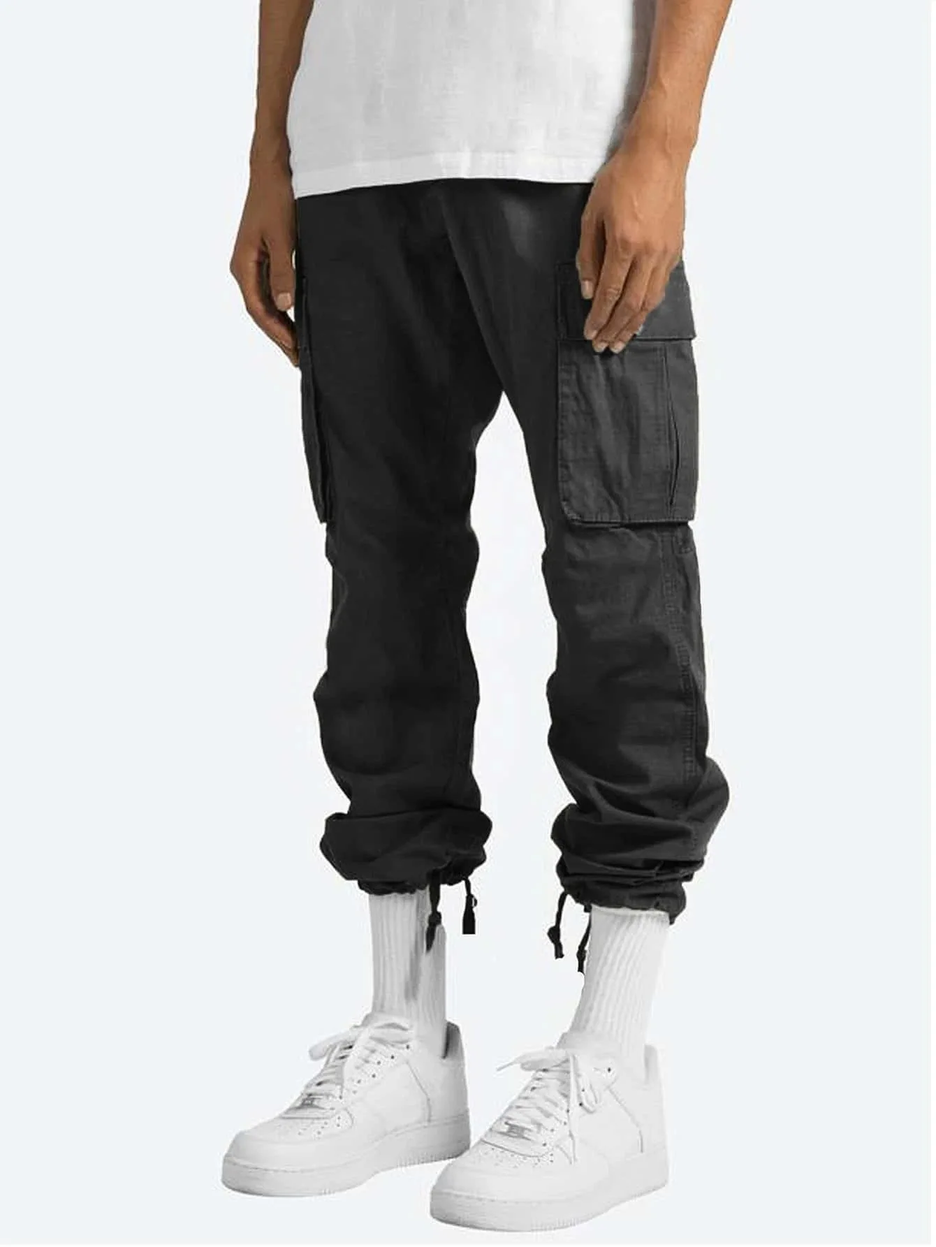 Summer New Men's Work Pants European and American Independent Station Drawstring Multi Pocket Casual Pants
