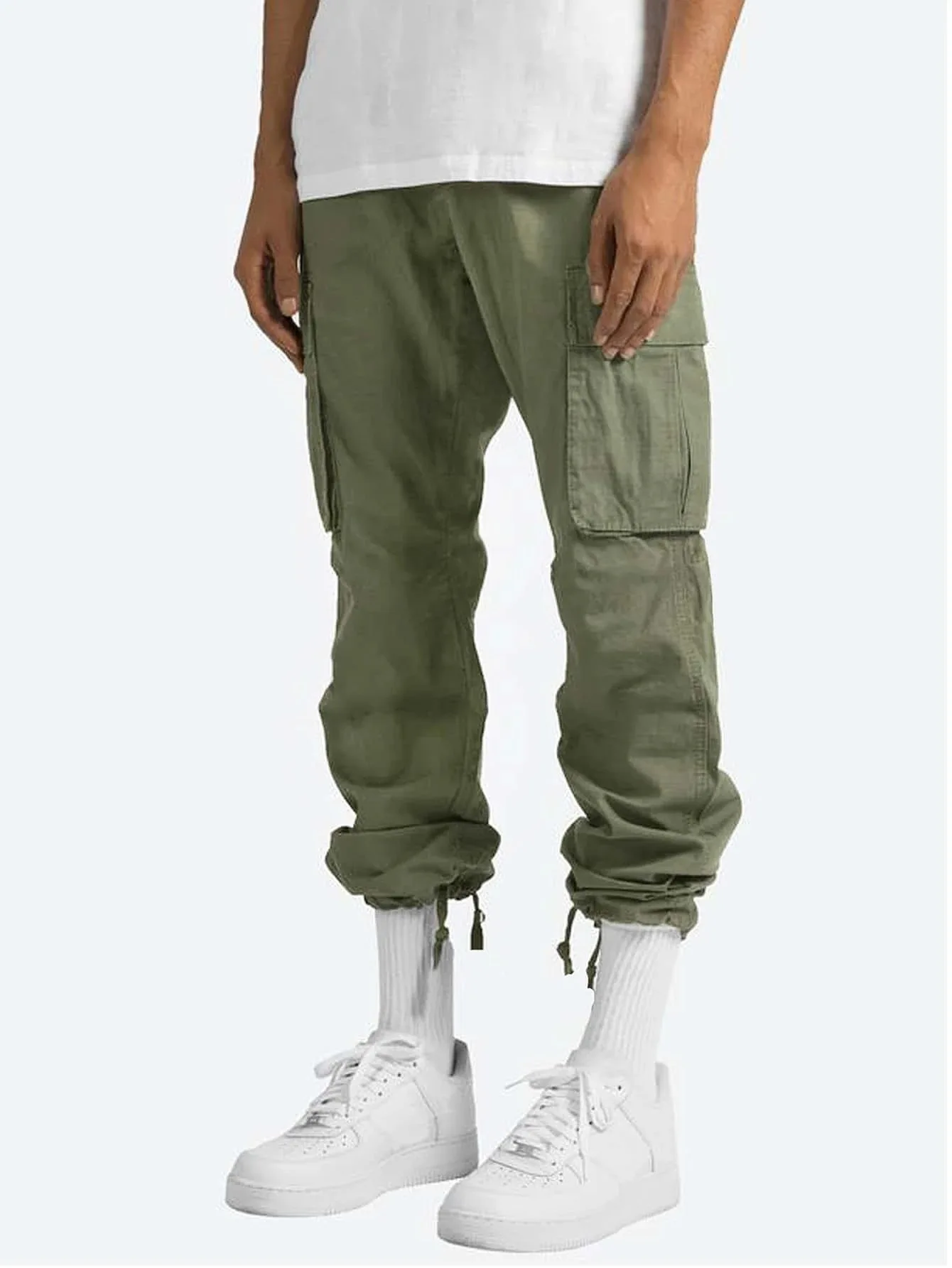 Summer New Men's Work Pants European and American Independent Station Drawstring Multi Pocket Casual Pants
