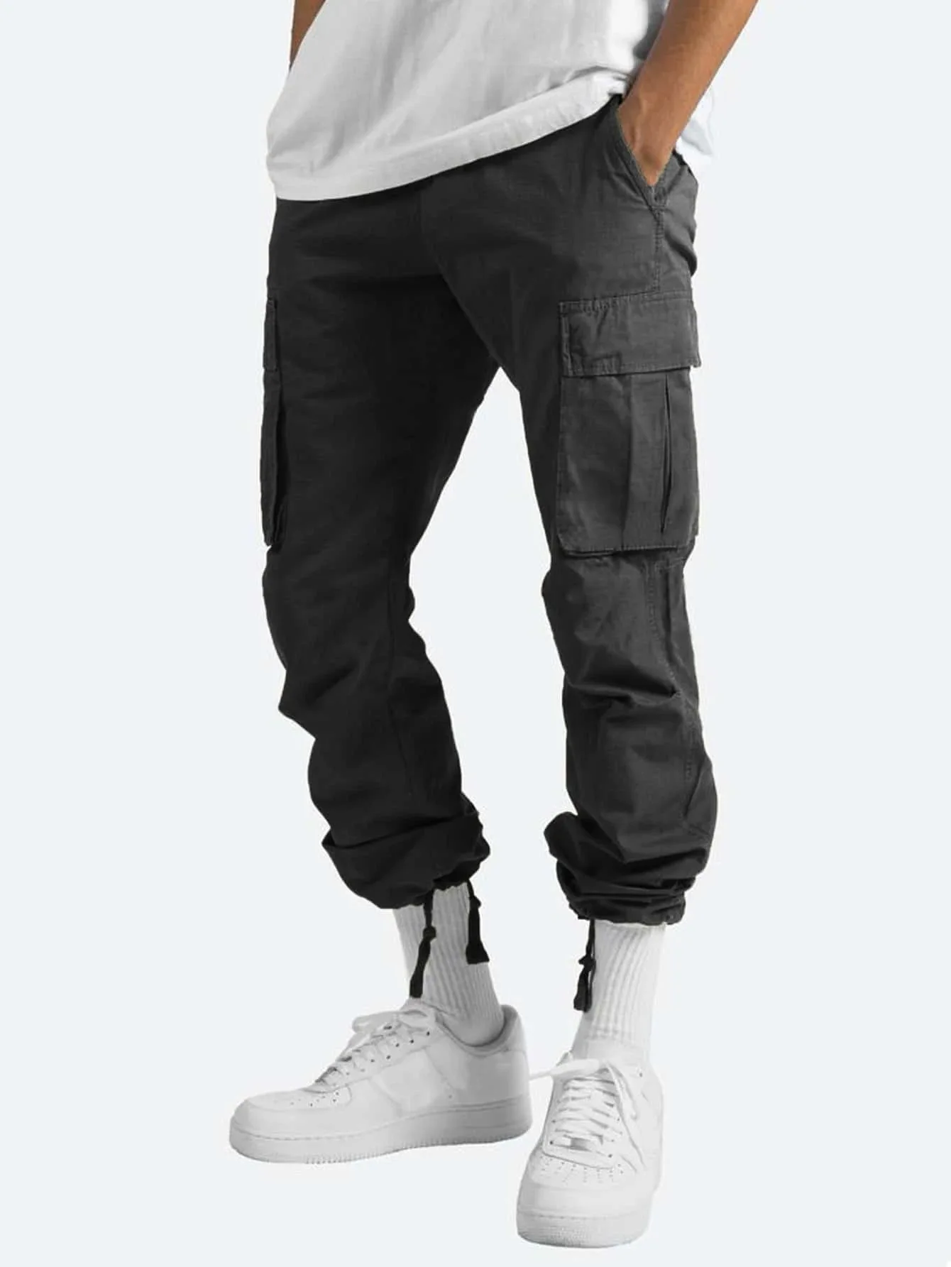 Summer New Men's Work Pants European and American Independent Station Drawstring Multi Pocket Casual Pants