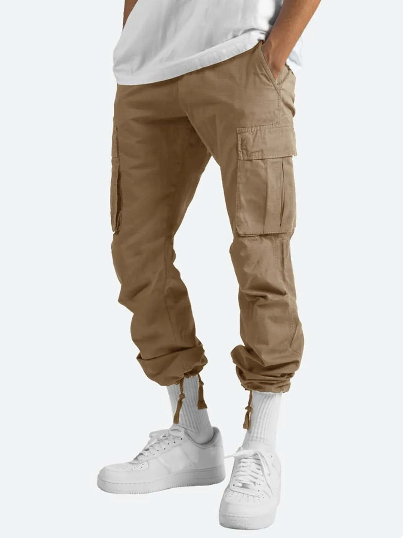 Summer New Men's Work Pants European and American Independent Station Drawstring Multi Pocket Casual Pants