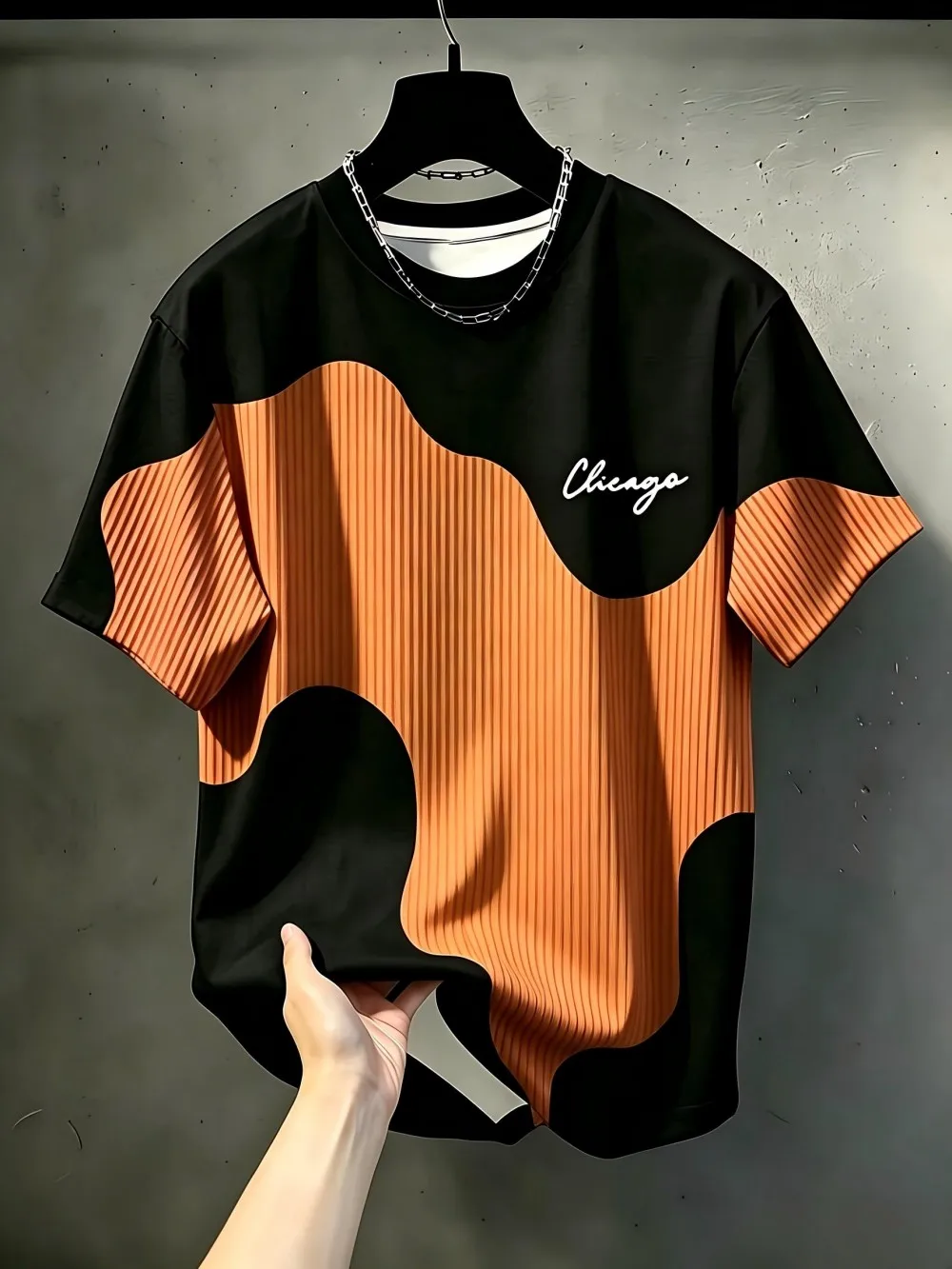 European and American Men's Summer Simple Letter Splicing Print Comfortable and Breathable Round Neck T-Shirt Outdoor Casual Top