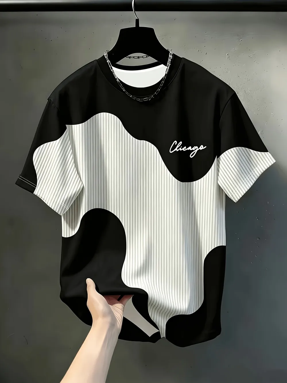 European and American Men's Summer Simple Letter Splicing Print Comfortable and Breathable Round Neck T-Shirt Outdoor Casual Top