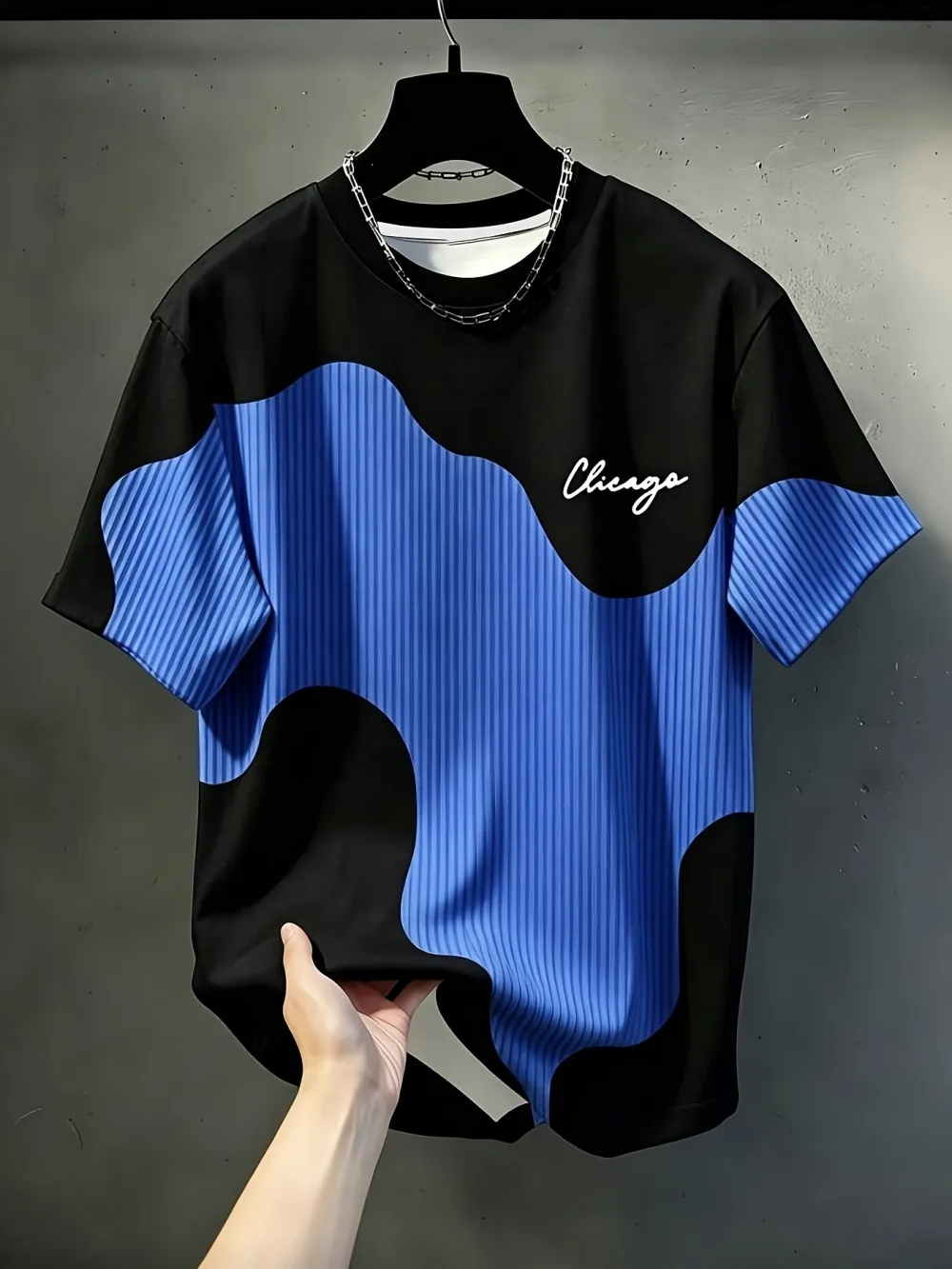 European and American Men's Summer Simple Letter Splicing Print Comfortable and Breathable Round Neck T-Shirt Outdoor Casual Top