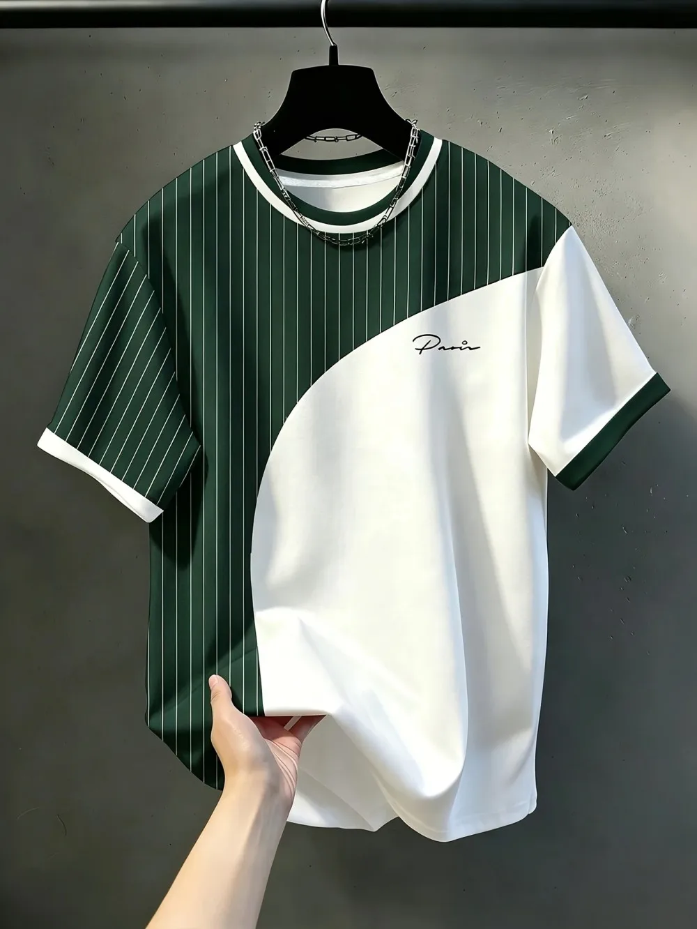 European and American Men's Summer Simple Letter Splicing Print Comfortable and Breathable Round Neck T-Shirt Outdoor Casual Top