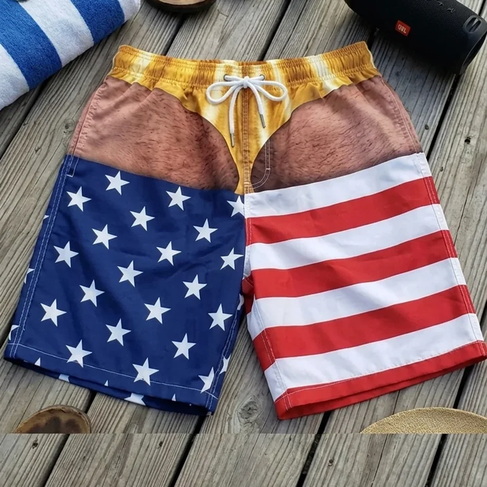 The Stars And Stripes Fun Beach Party Swim Trunks For Men Unique Personality Fashion Beach Shorts Sea Outdoor Novel Shorts Hot