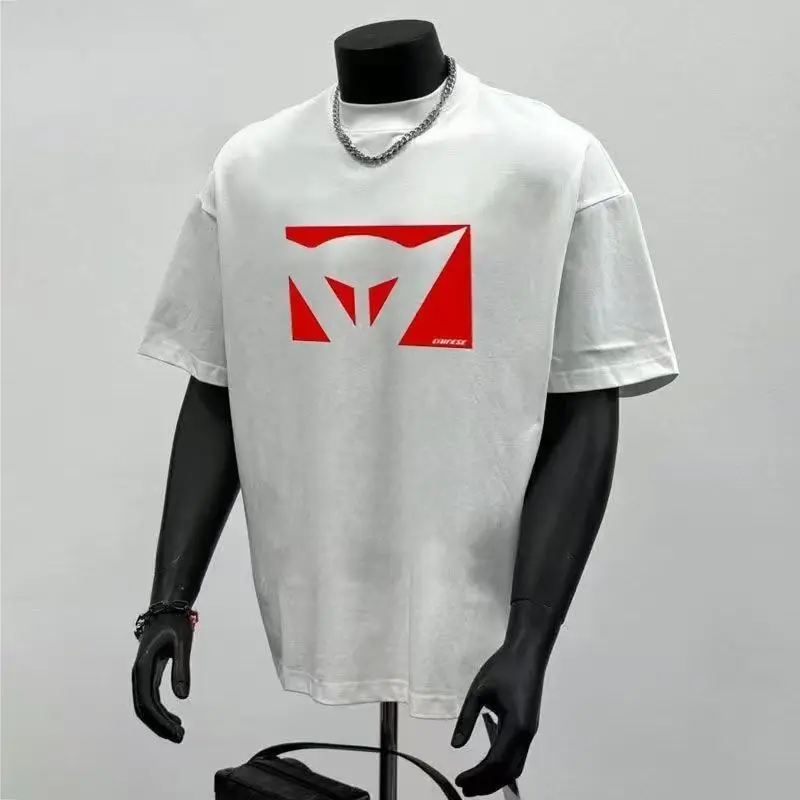 Men's Black Oversized T-Shirt Red Triangle Logo Print Casual Streetwear Short Sleeve Cotton Tee Top Unisex