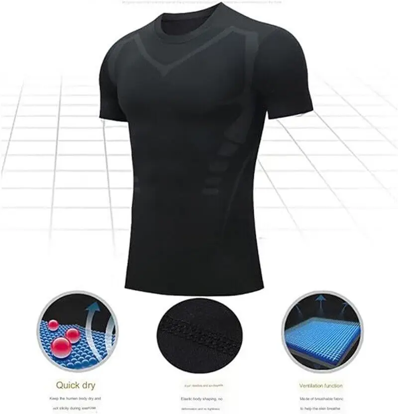 Men's Ionic Shaping Vest Ice-Silk Slimming Vest Body Shaper Compression T-Shirts Tank Top Tummy Control Quick-dry Fitness Shirts