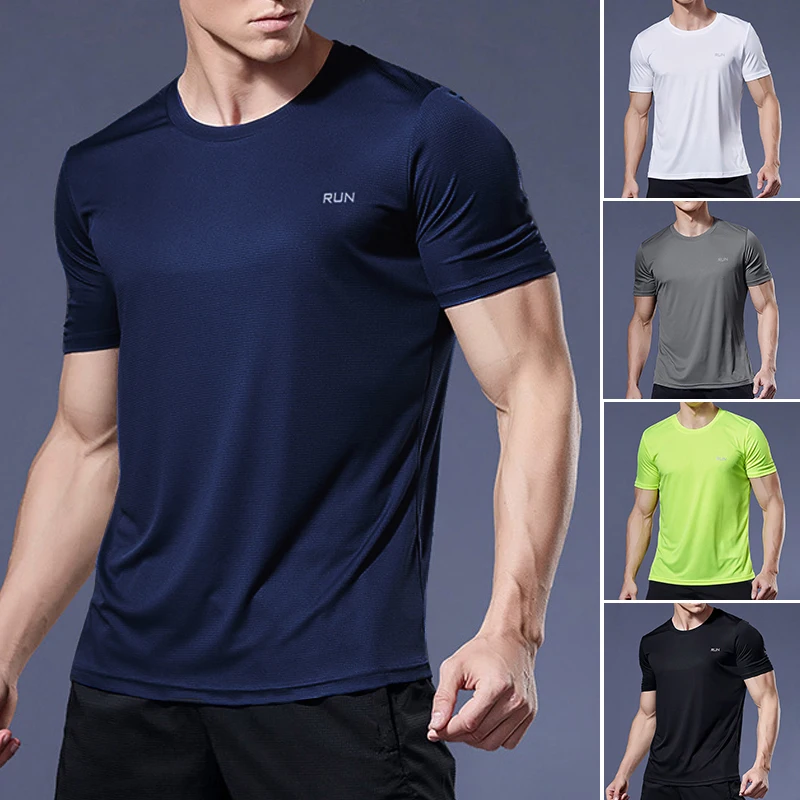 Summer Men Short Sleeve t-Shirt Casual t Shirt Tops Male Quick Dry Running Gym t-Shirts Breathable o-Neck Tee Shirt Man Clothing