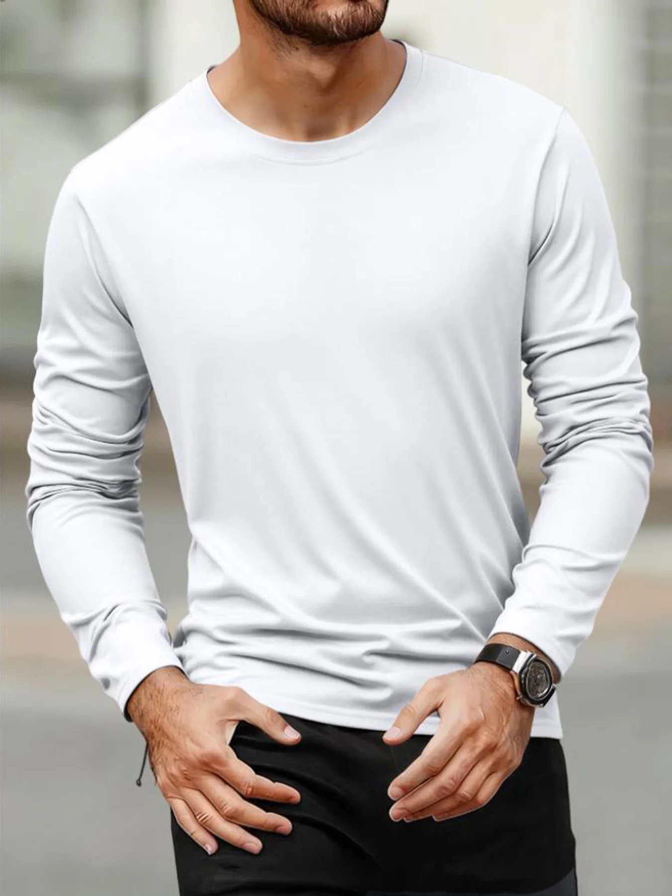 Men's Long Sleeve T Shirts Casual Round Neck Moisture Wicking Tees Male Tops Sports comfortable versatile Men's T-shirts