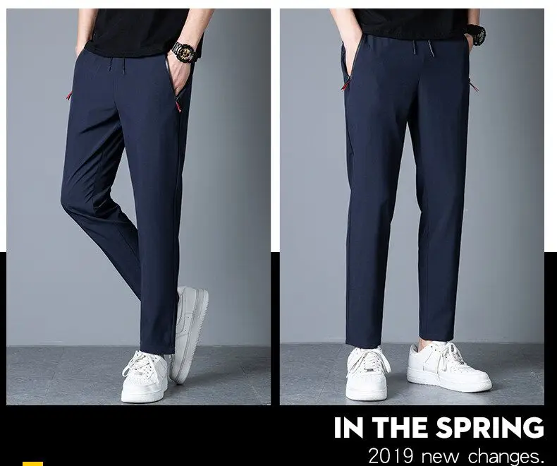 Men's Casual Pants Straight Leg Slim Fit Elastic Waist Jogging Pants Korean Classic Blue Black Gray Men's Pants Plus Size 4XL 5X