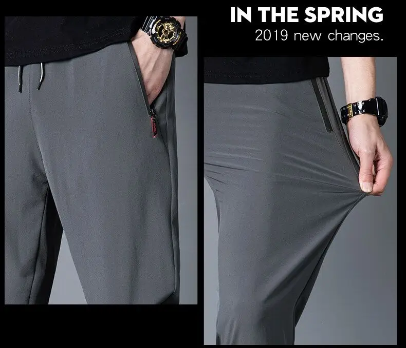 Men's Casual Pants Straight Leg Slim Fit Elastic Waist Jogging Pants Korean Classic Blue Black Gray Men's Pants Plus Size 4XL 5X